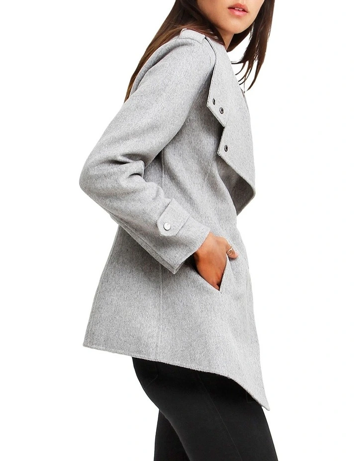 Bad Girl Grey Marl Wool Blend Moto Coat