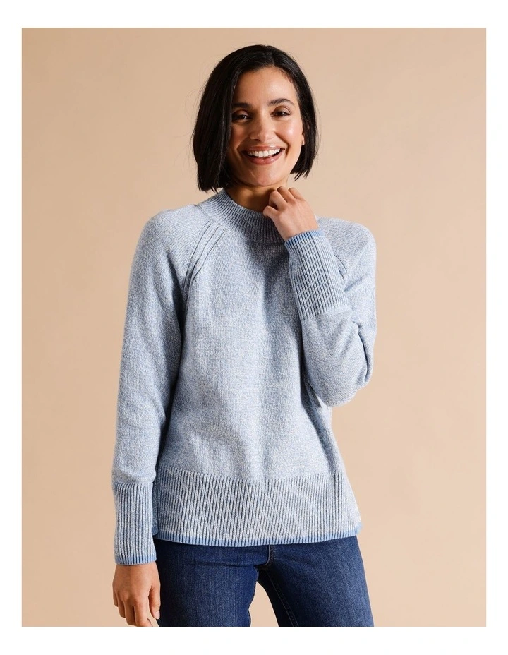 Organic Cotton Blend Side Rib Twist Jumper With Straight Hem in Antique Blue