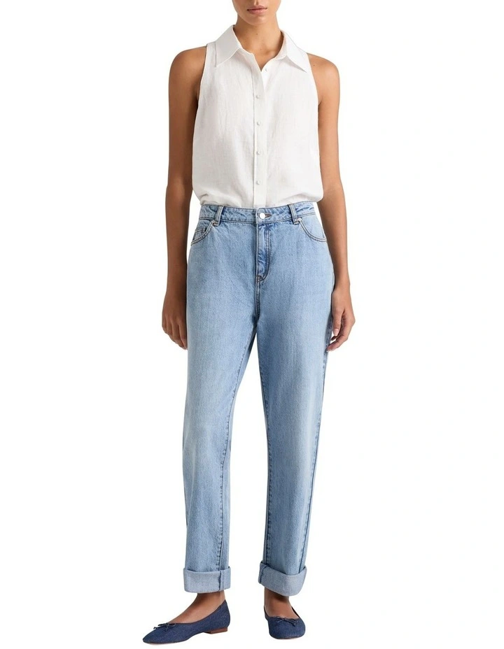 Una Sleeveless Linen Shirt in White