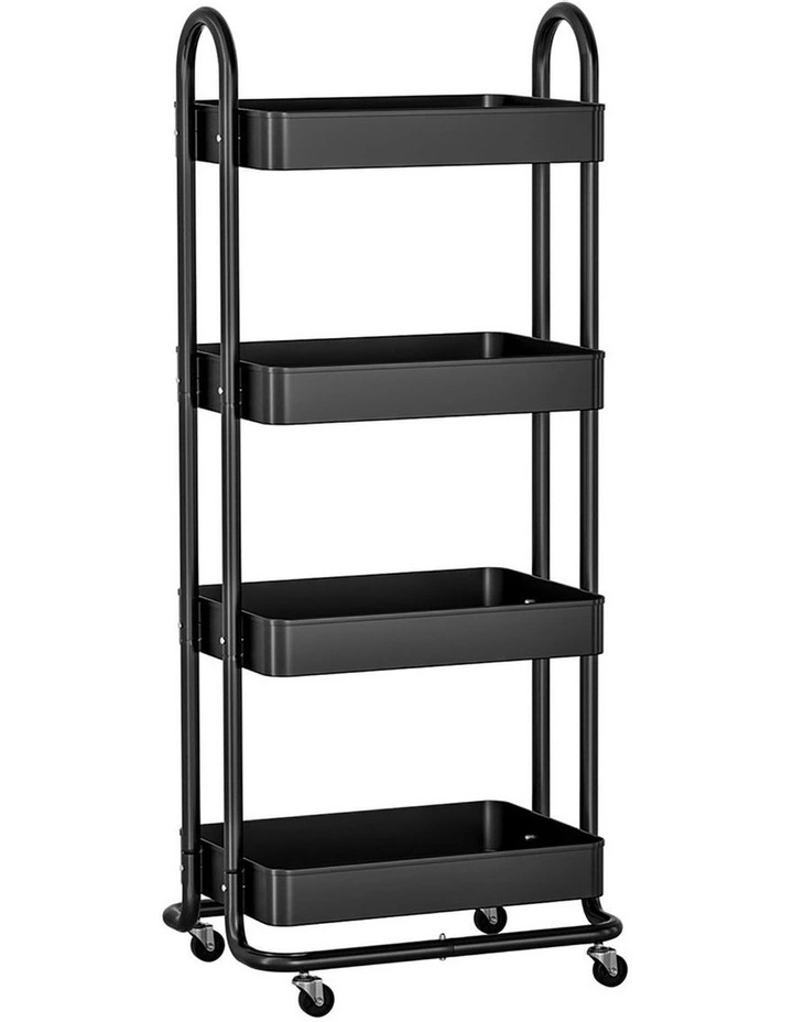 Storage Trolley Kitchen Cart 4 Tiers in Black