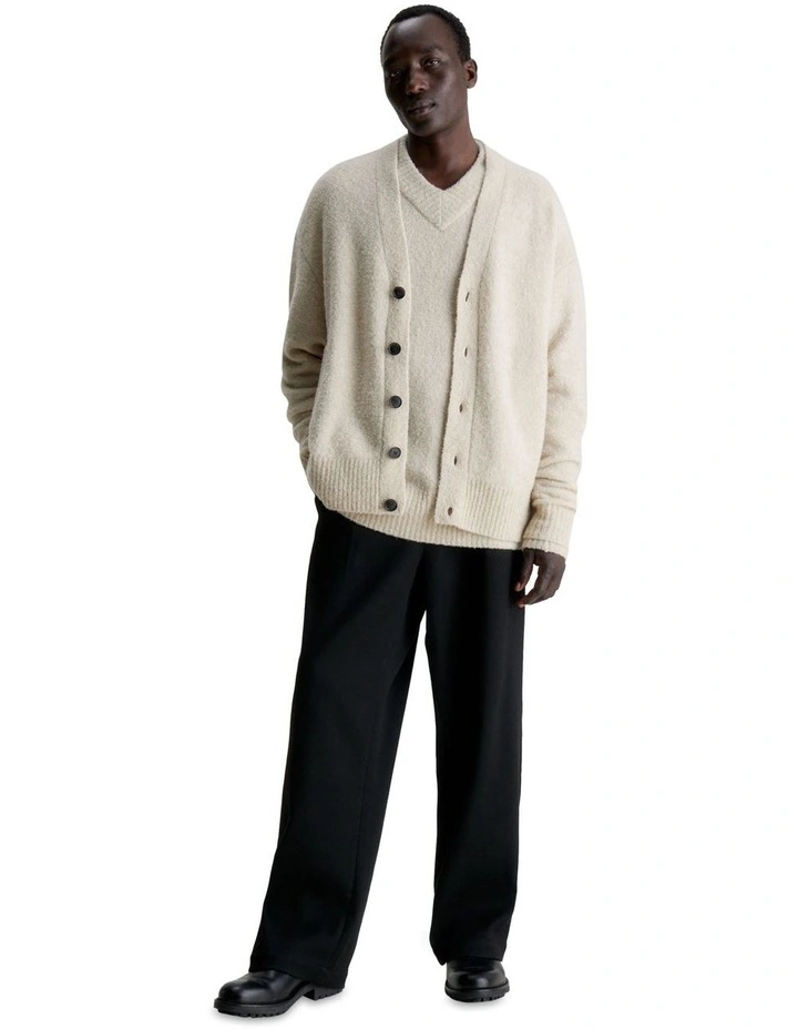 Wool Blend Boucle Cardigan in Cream