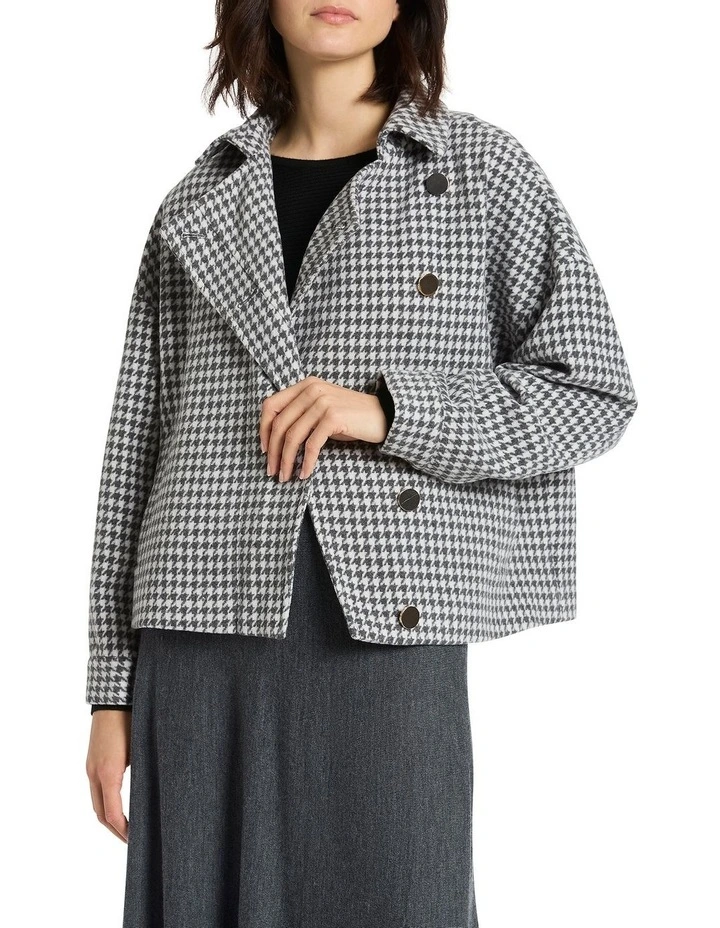 Symi Dogtooth Biker Jacket in Charcoal/White