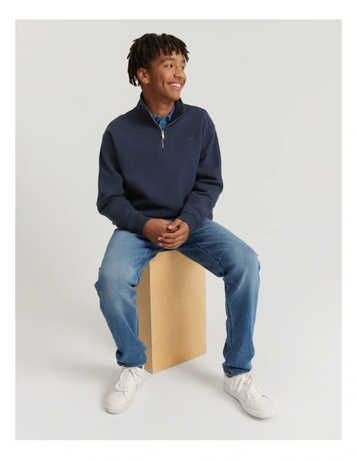 Modern Logo Half Zip Sweat Top in Navy