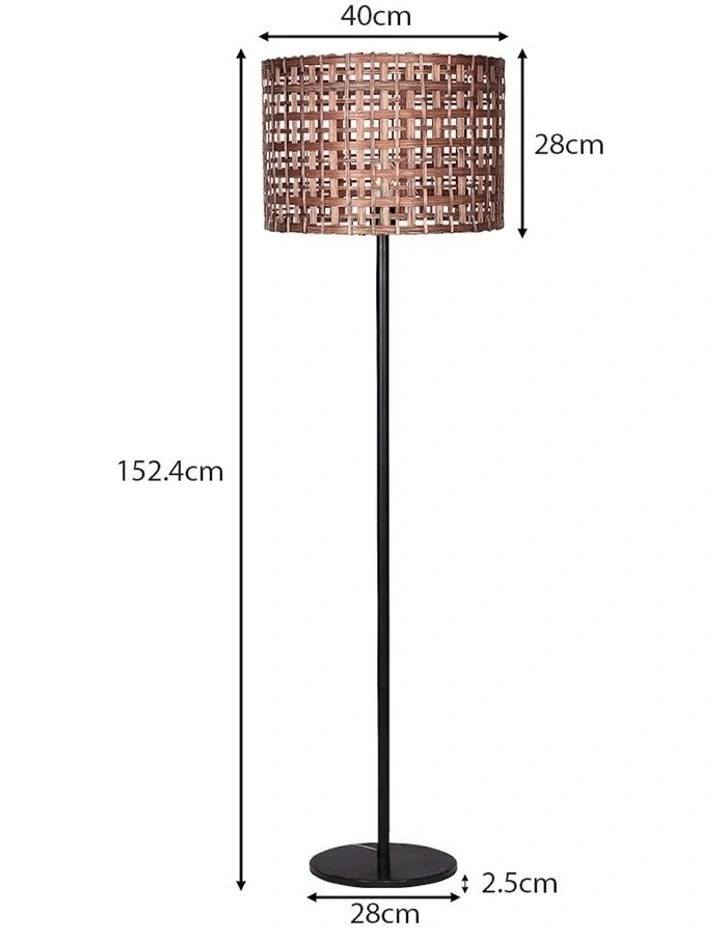 Rattan Floor Lamp With Marble Base in Brown/Black