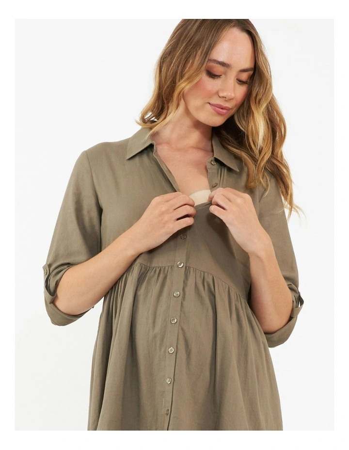 Adel Linen Dress in Olive