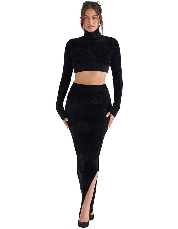 Rene Chenille Maxi Skirt in Black