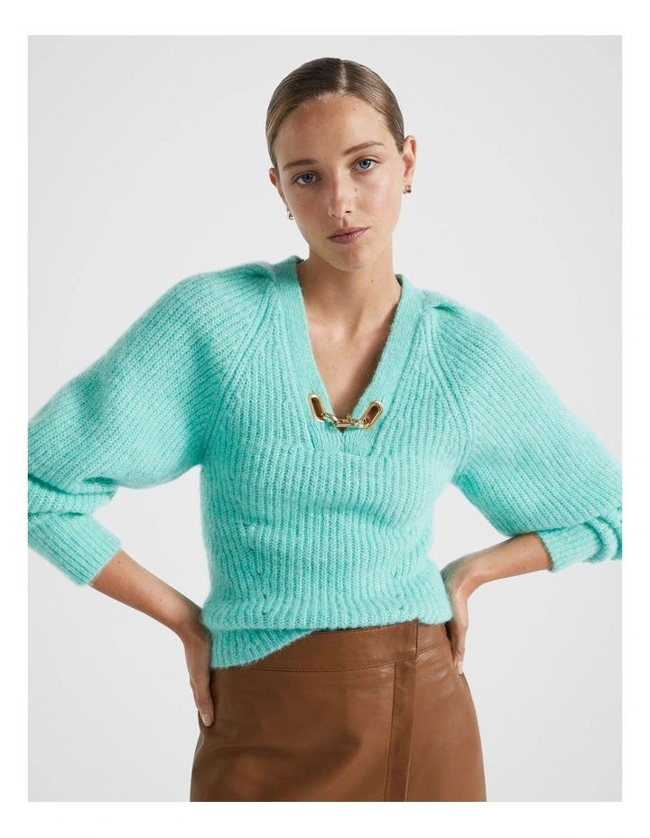 Ring Detail Raglan Knit in Opal Marle