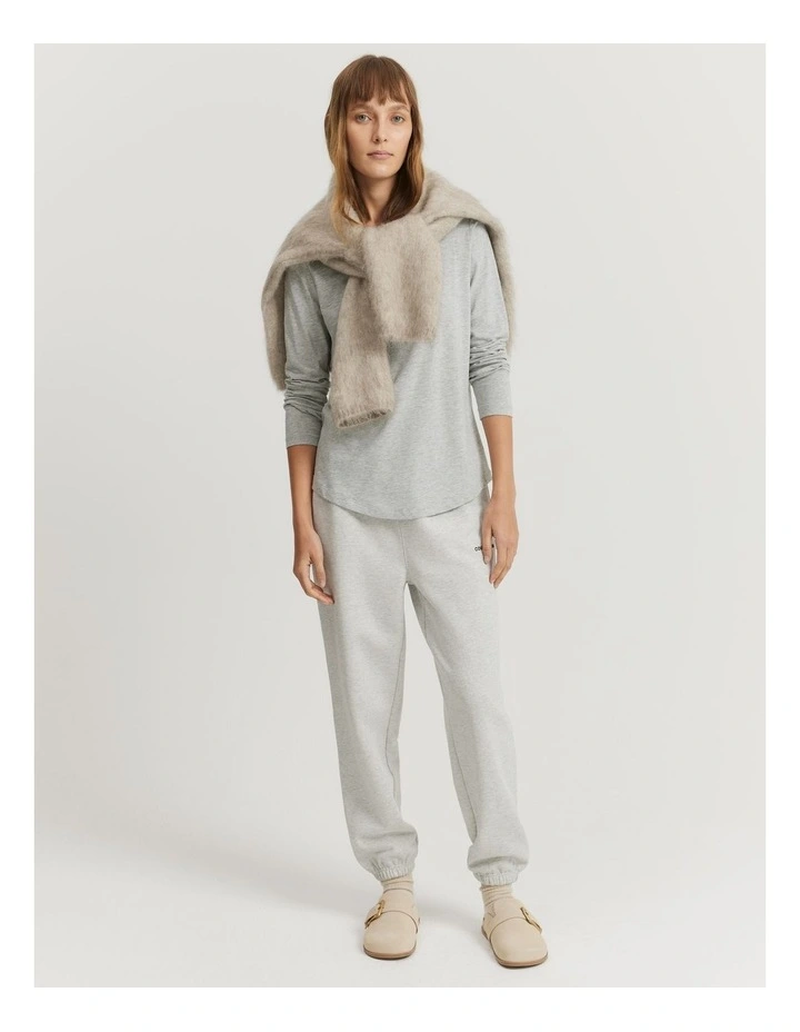 Australian Cotton Long Sleeve Slub T-shirt in Light Grey Marle