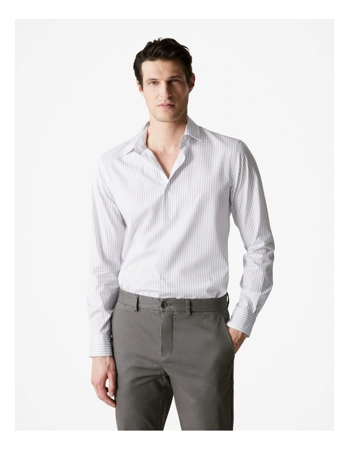 Tailored Fit Italian Cotton Ticking Stripe Shirt in White