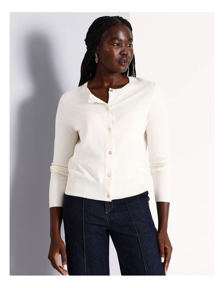 Button Front Cropped Cardi in Ecru