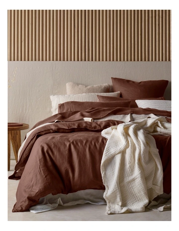 Sandy Cape Washed Belgian Linen Quilt Cover Set in Chocolate
