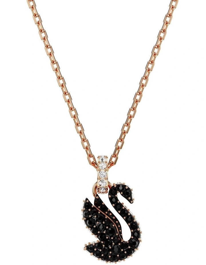 Iconic Swan Small Rose Gold Tone Plated Pendant in Black