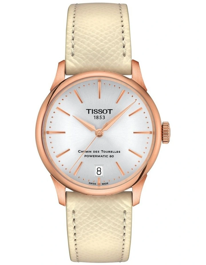 Chemin des Tourelles Powermatic 80 34mm T1392073603100 Watch in Rose Gold/Cream