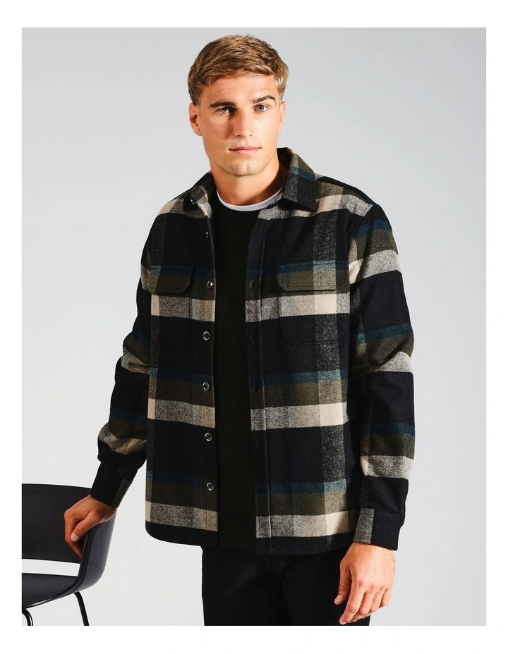 Hudson Check Long Sleeve Overshirt in Khaki