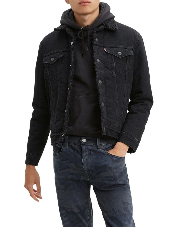 Sherpa Trucker Jacket in Black