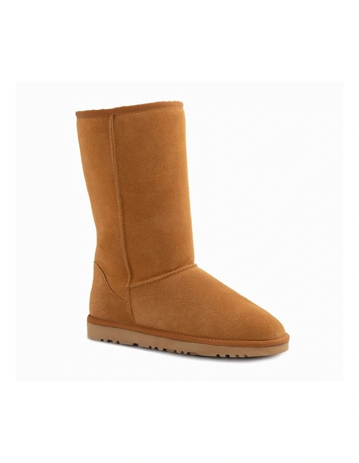 Genuine Australian Sheepskin Long Classic Suede Boots in Chestnut