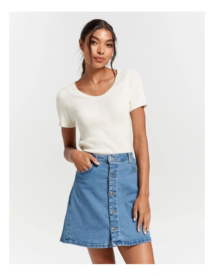 Harper Cotton Denim Skirt in Blue