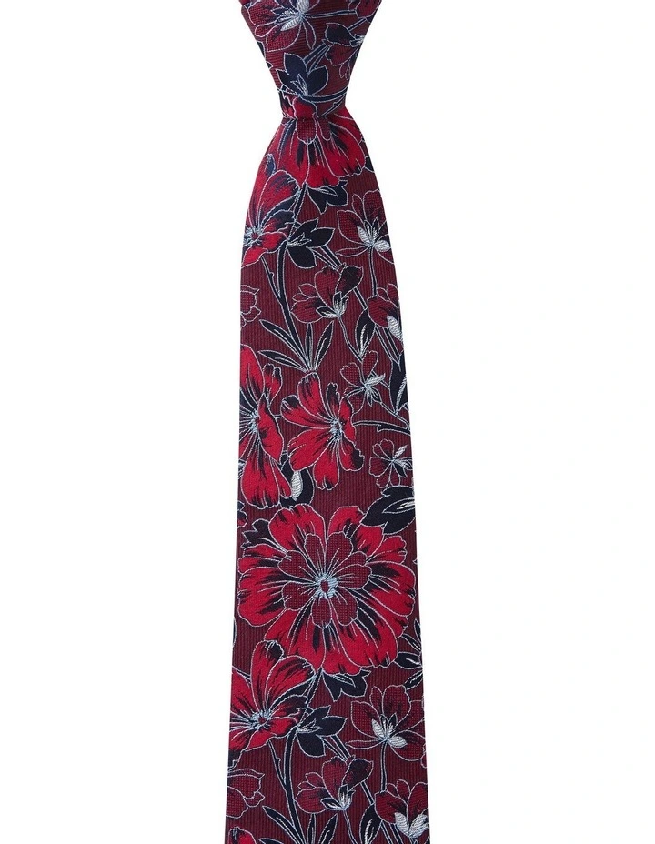 Double Floral Silk Tie in Wine