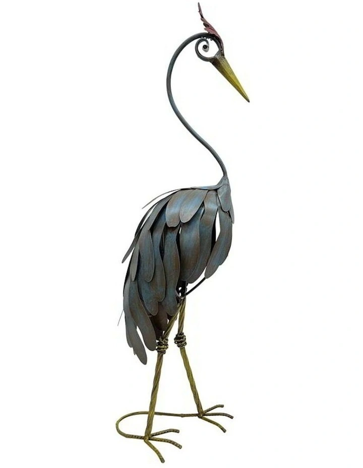 Metal Figurine Large Crane Looking Down in Multi