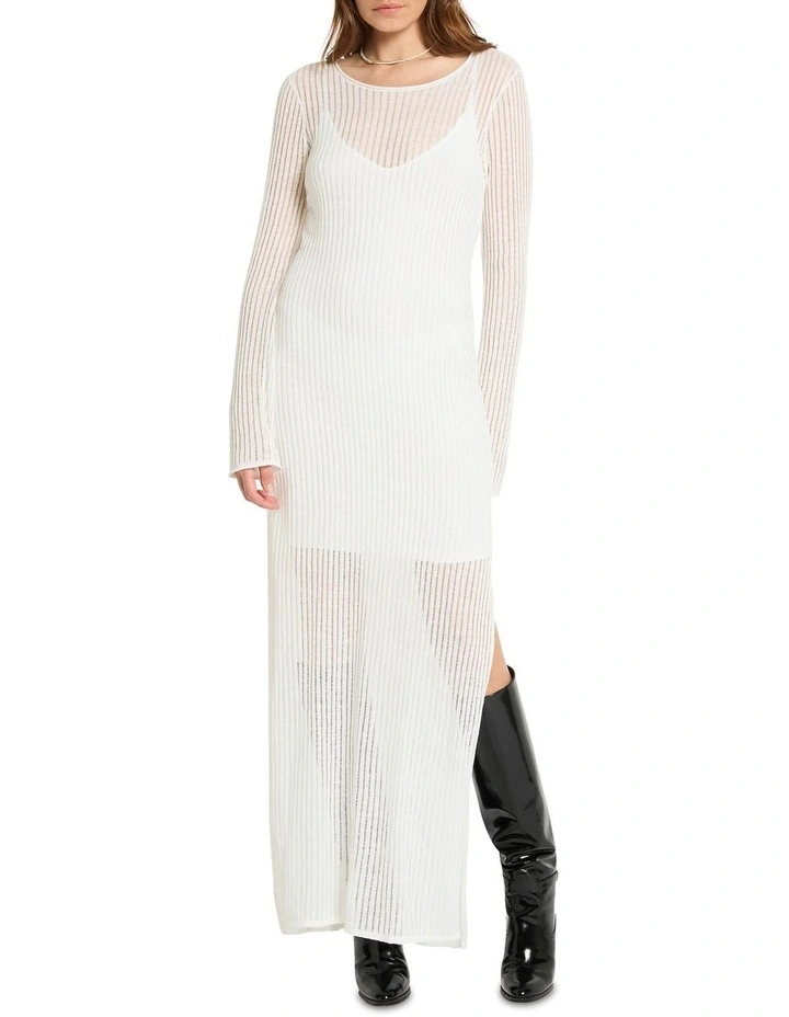 Laddered Long Sleeve Knit Dress in Cream