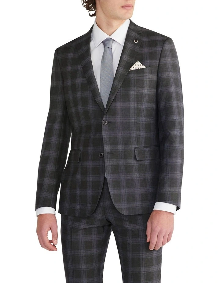 Slim Check Suit Jacket in Grey