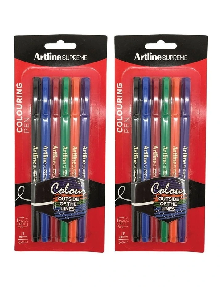 6pc Supreme 0.6mm Colouring Pens Assorted Colours