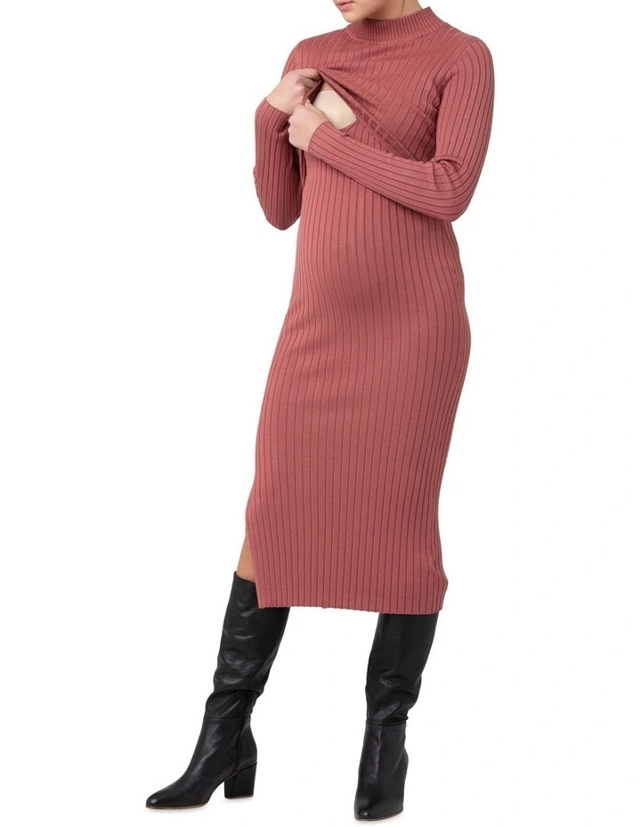Nella Rib Nursing Knit Dress in Rouge