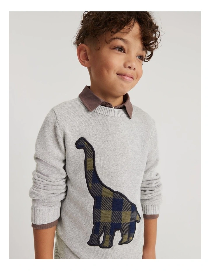 Organically Grown Cotton Brachiosaurus Knit in Light Grey Marle