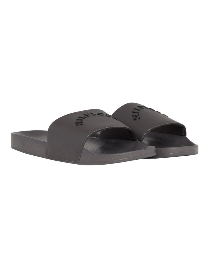 Hilfiger Monotype Curved Logo Pool Slides in Grey