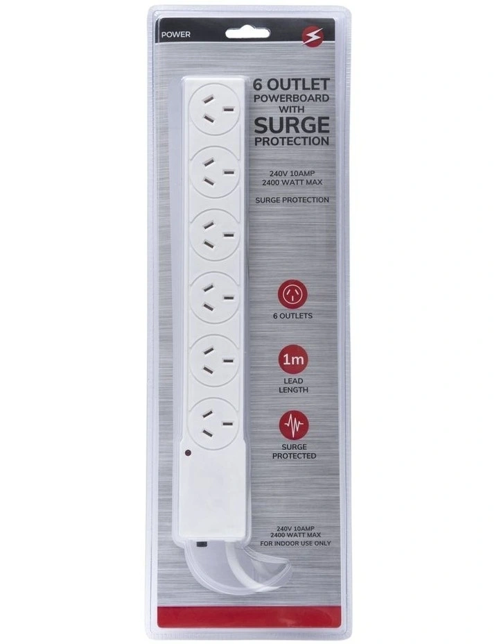 6 Outlet Powerboard With Surge Protection