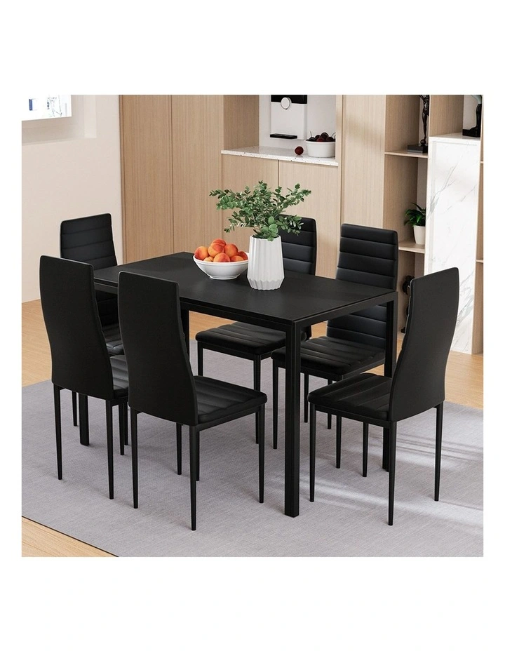 7 Piece Wooden Dining Table Set in Black