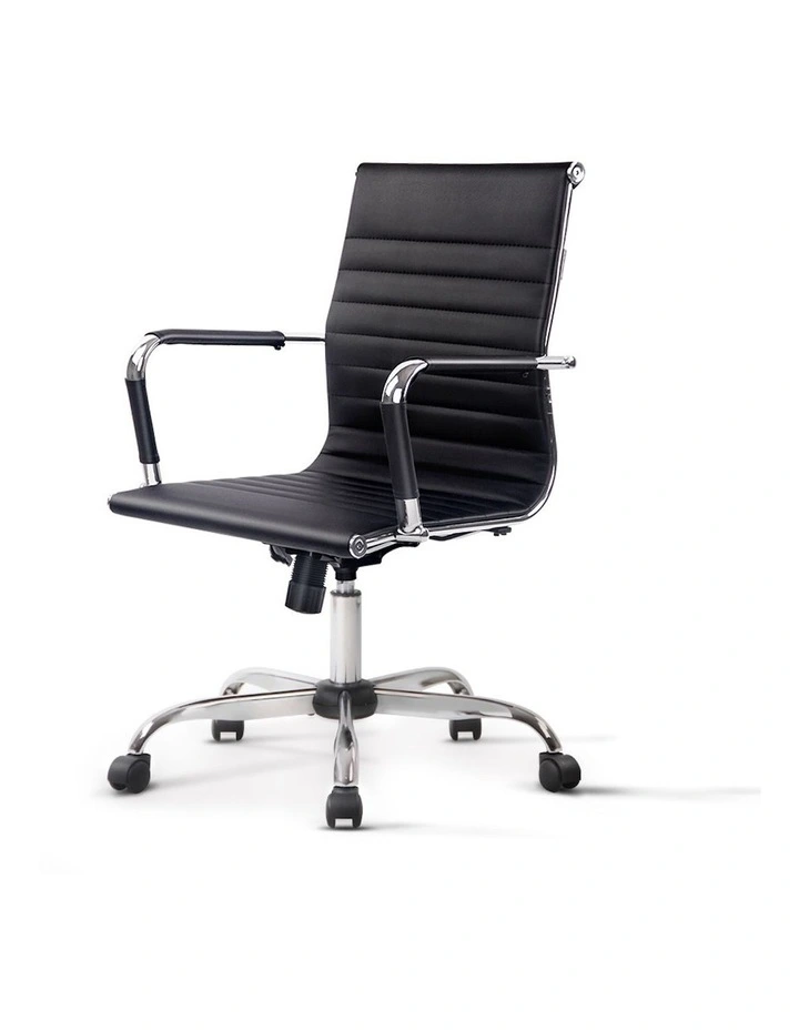 PU Leather Mid Back Office Chair in Black