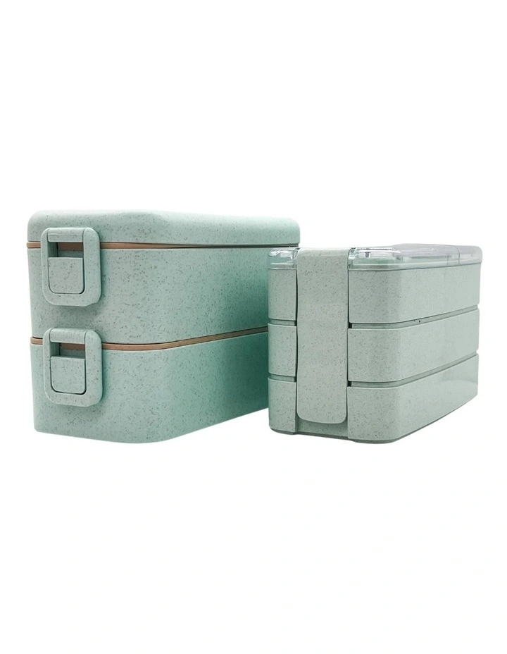Twin Bento Lunch Box Large 2 Tiered 3 Tiered Green