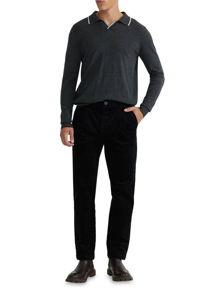 Reiss Tipping Collar Long Sleeve Knit Polo in Charcoal