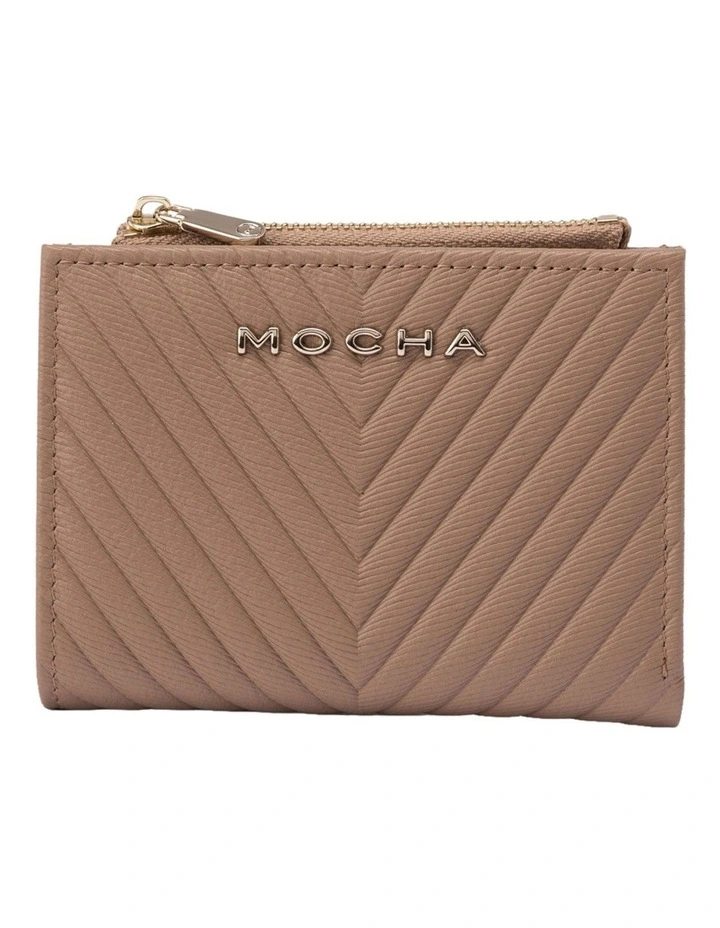 Chevron Mini Leather Wallet in Tan