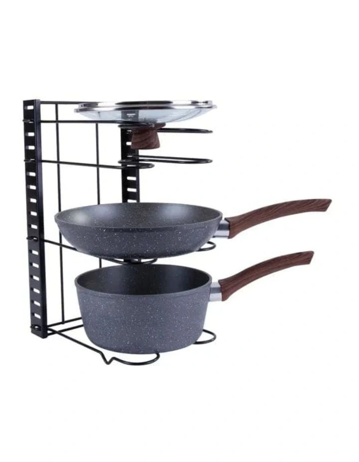 Single Sided Multi Tiers Frying Pan Lid Storage Rack in Black
