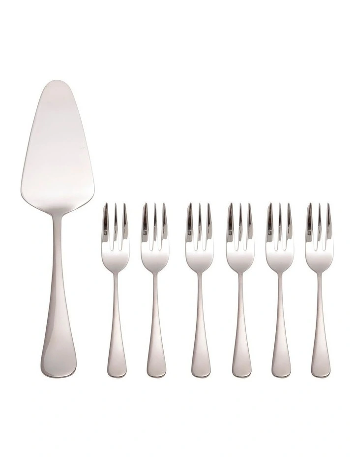 Madison Cake Server and Fork Set 7 Piece in Stainless Steel