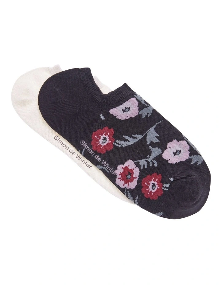 Patterned Low Cut Socks 2 Pack in Black Ivory