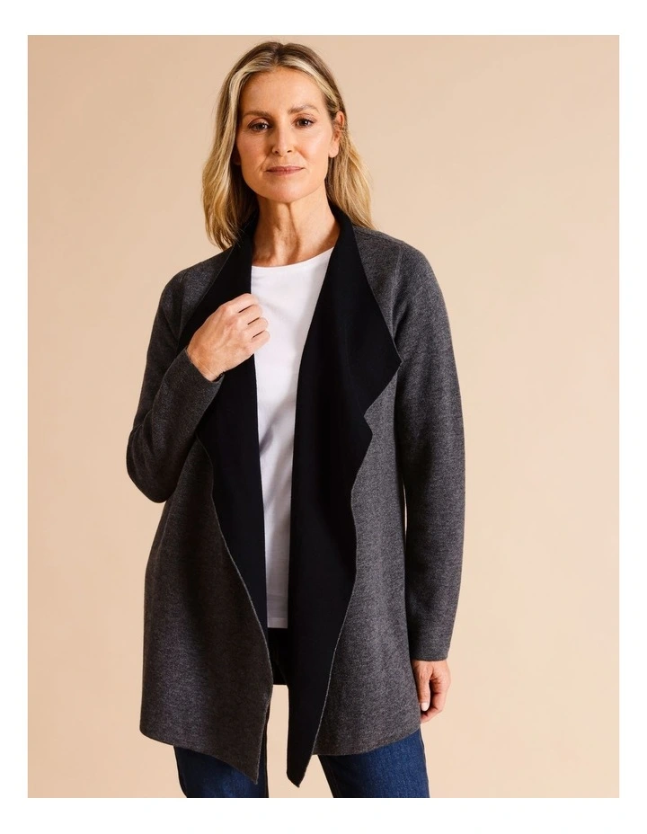 Reversible Waterfall Cardigan In Black/Charcoal