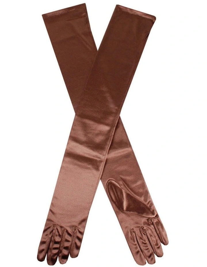 Long Opera Satin Gloves in Bronze