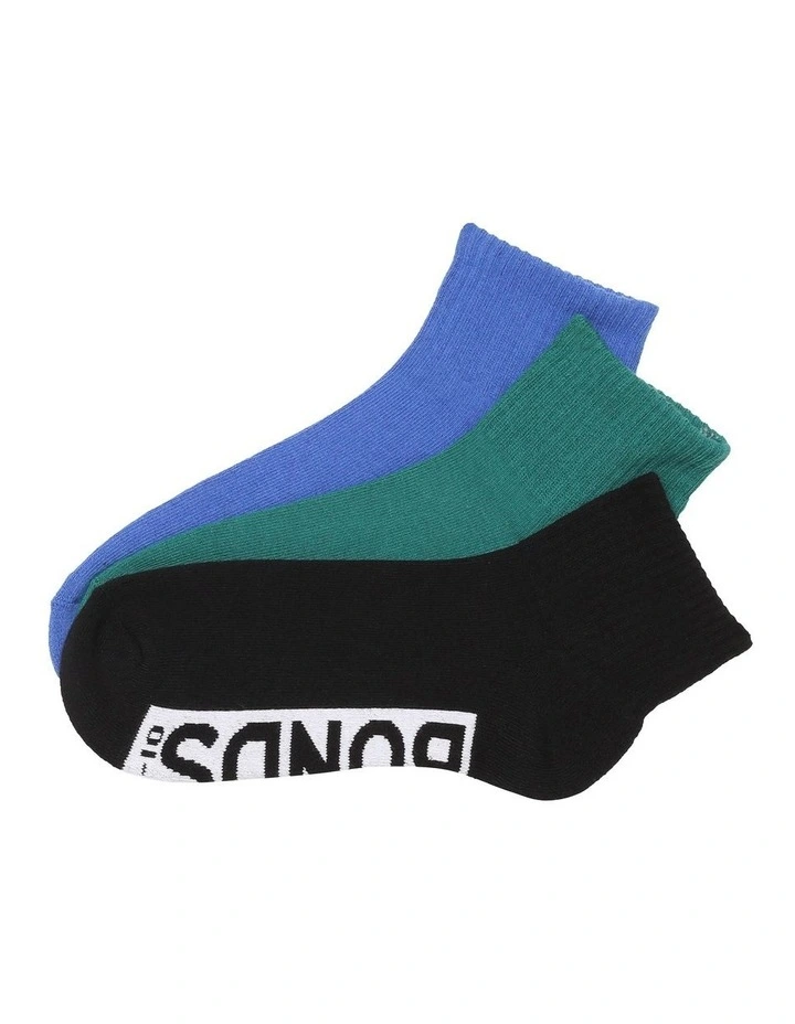 Logo Cushioned Quarter Crew Socks 3 Pack in Multi