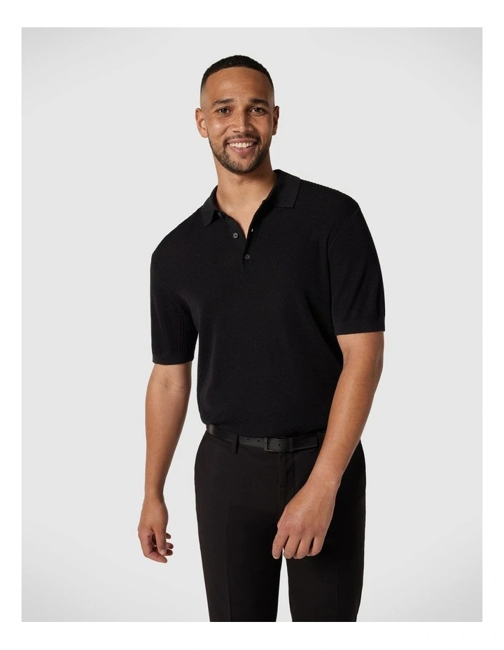 Knitted Polo Shirt in Black