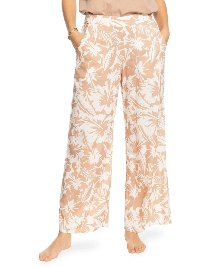 Midnight Avenue Wide Leg Trousers in Warm Taupe Happy Hibiscus