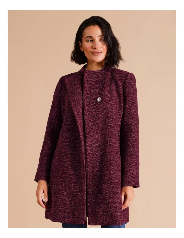 Lined Streamline Seamed Coat In Wine Texture