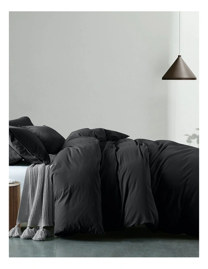 Vintage Washed Cotton Single Quilt Cover Set in Charcoal