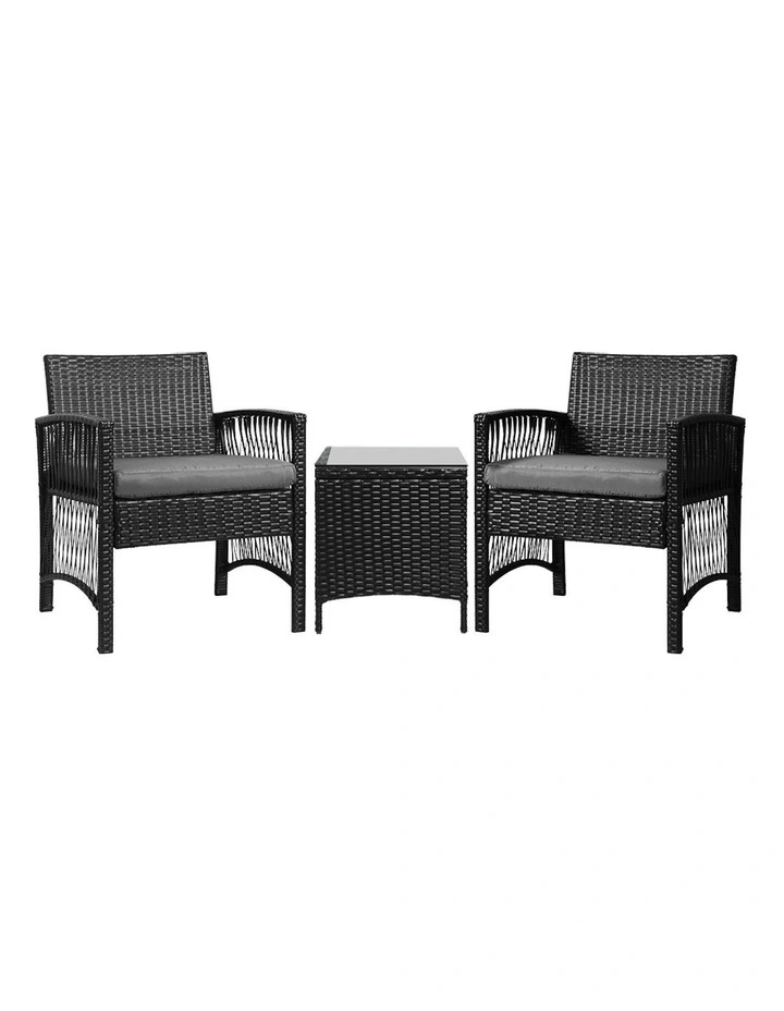 Outdoor Patio Furniture Bistro 3 Piece Set in Black