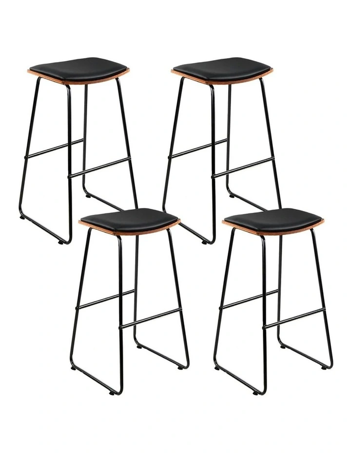 Leather Padded Metal Bar Stools x4 in Black