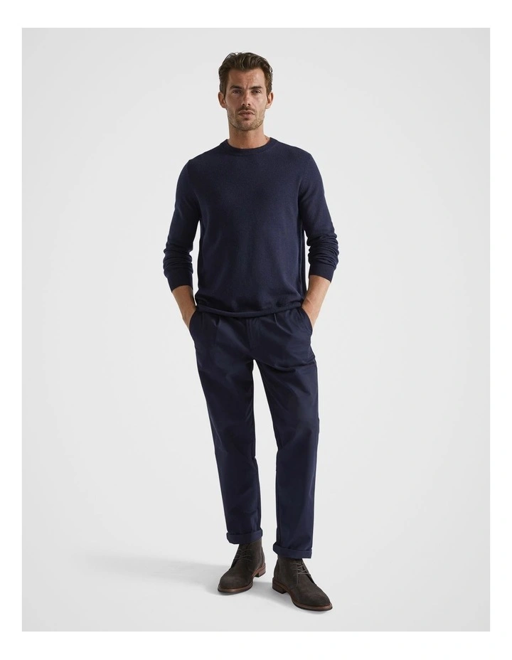 Merino Wool Crew Neck Knit in Midnight Blue