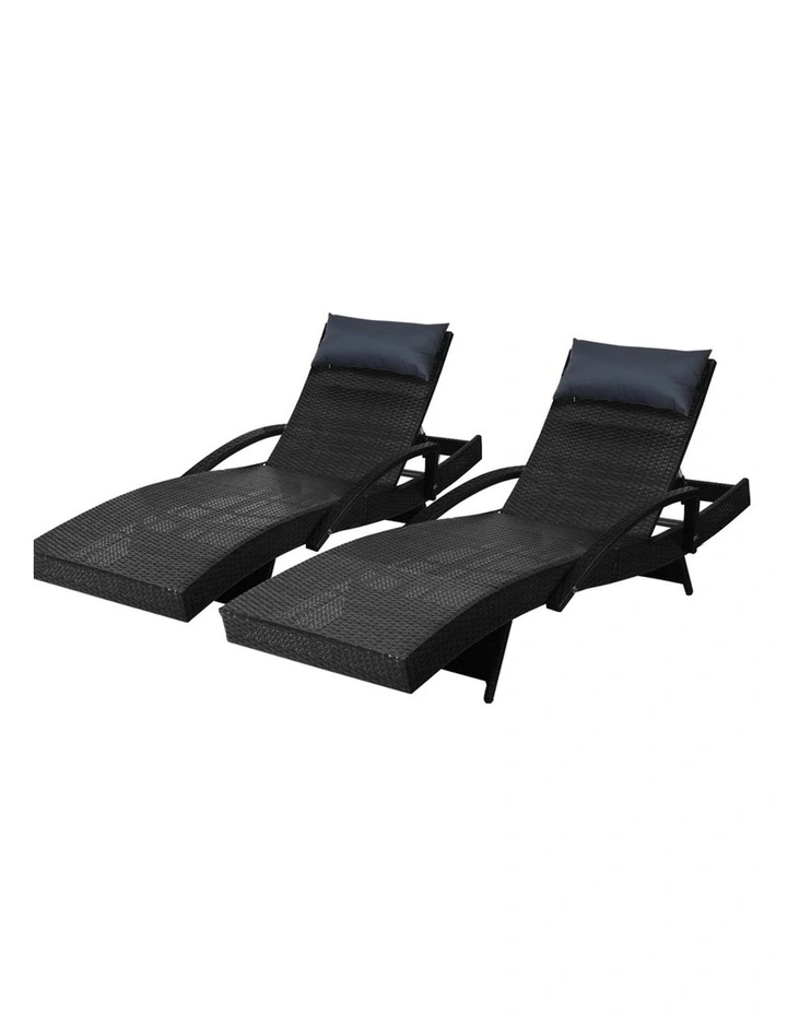 Sun Lounge Wicker Lounger Outdoor Furniture Beach Chair 2x in Black