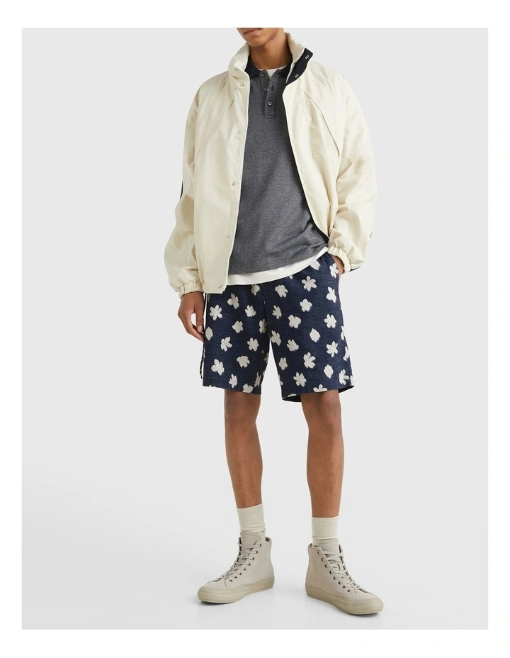 Harlem Tech Linen Pull On Flower Print Short in Desert Sky
